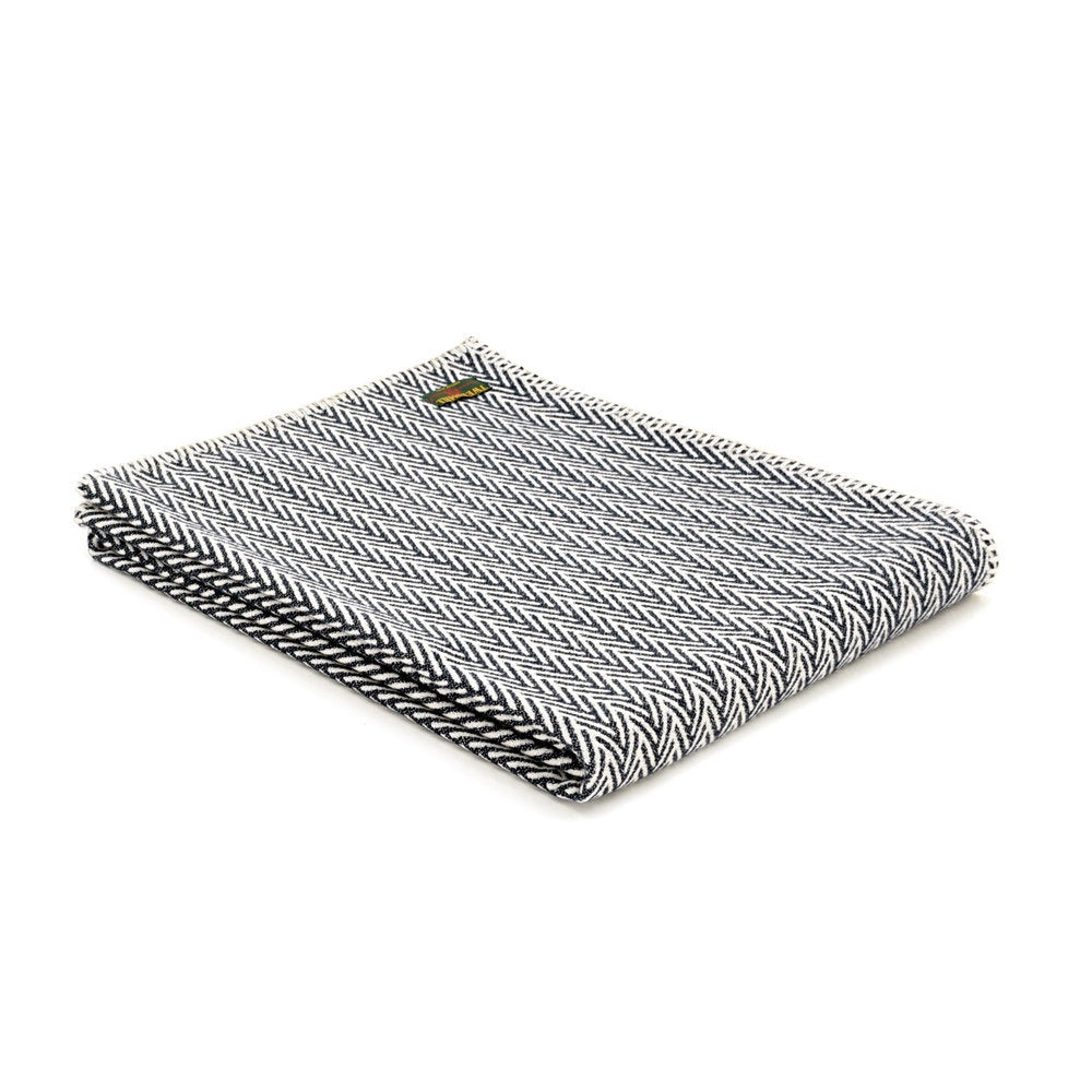 Organic Cotton Herringbone Throw - Navy