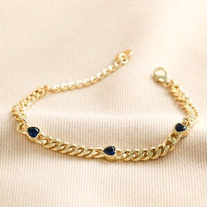 Blue Heart Stone Chain Bracelet Gold