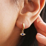 Crystal Eye Hoop Earrings- Gold
