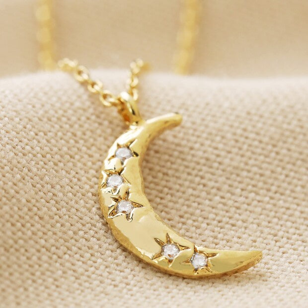Crystal Moon Necklace-Gold