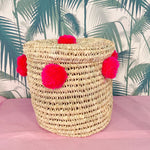 Medium Pom Pom Basket with Lid: Neon Pink