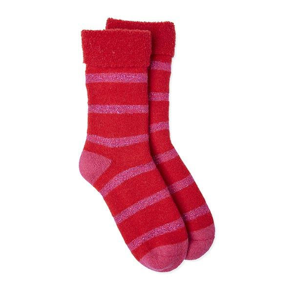 Slipper Socks-Glitter Stripe Red/Pink