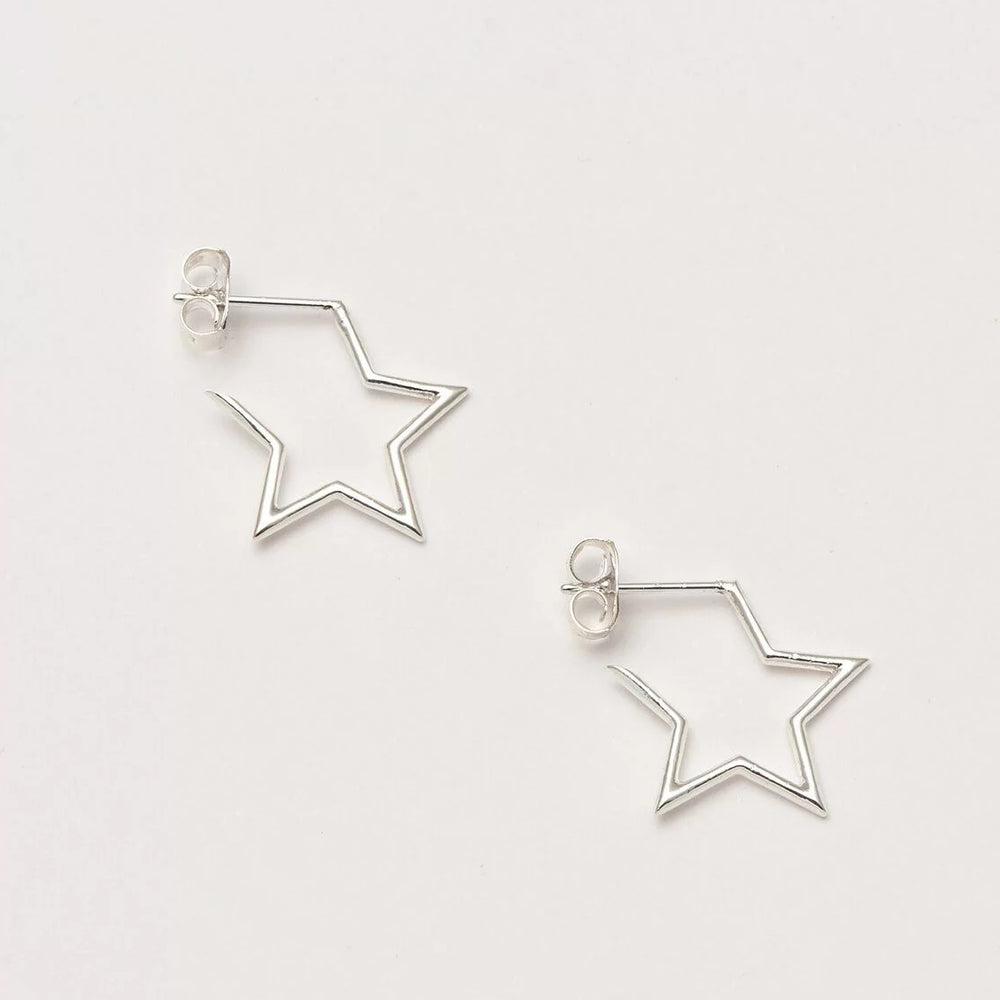 Open Star Hoop Earrings - Silver Plated