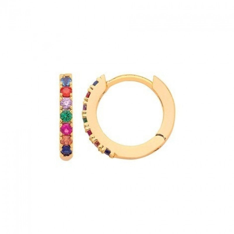 Multicoloured Paved Hoop Gold Earrings