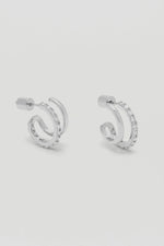 Double Hoop Illusion Pave Earrings - Silver Plated