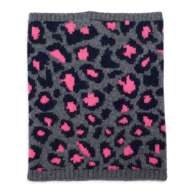 Leopard Cashmere Snood - Grey/Navy/Pink
