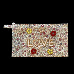 Floral on White Embroidered Love Clutch