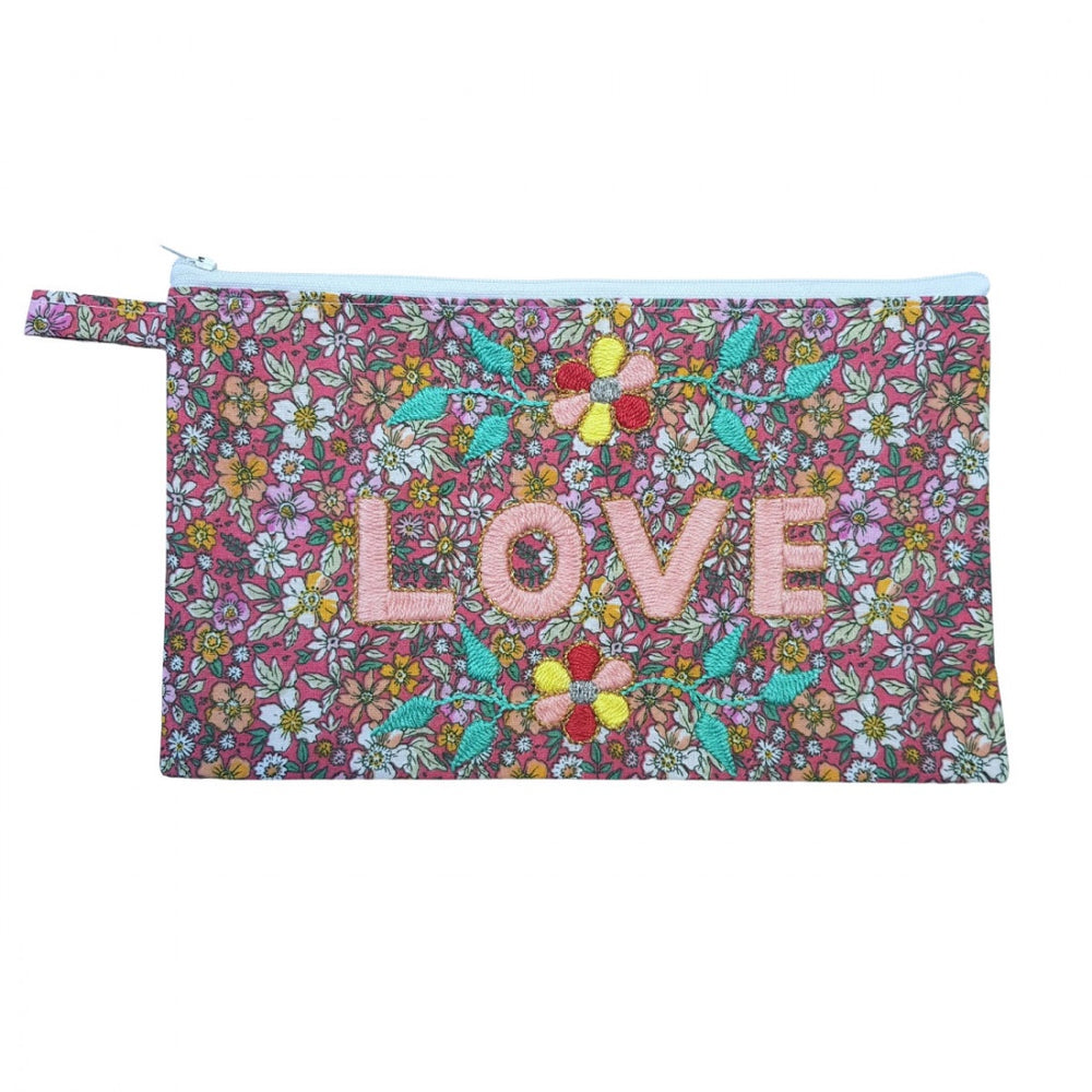 Pink Love Embroidered Clutch