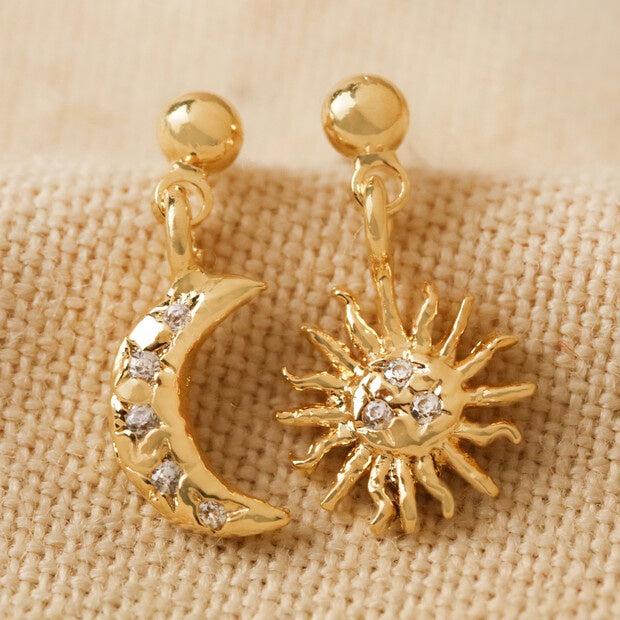 Mismatched Moon and Sun Drop Earrings in Gold – Indian Summer London