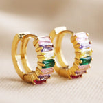 Crystal Rainbow Huggie Earrings- Gold