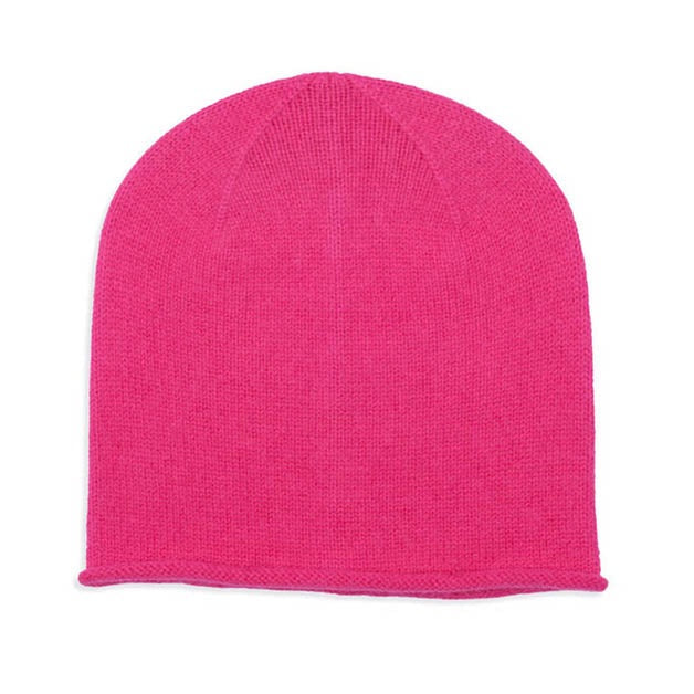 Cashmere Plain Knit Beanie - Neon Pink