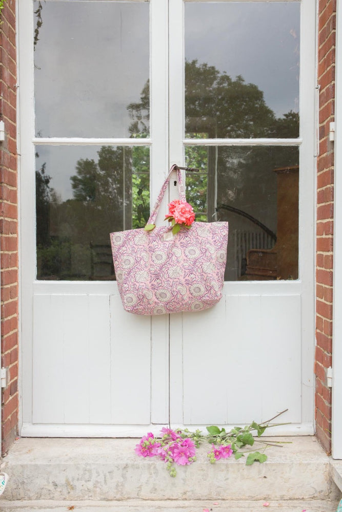 Tote Bag Beverly- Pink Daisy Garden (L)