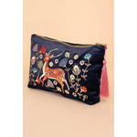 Powder Folk Art Deer Velvet Zip Pouch - Slate